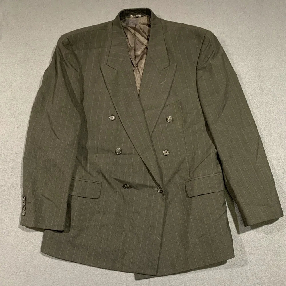 Kilburne and‎ Finch Mens 43R Gray Pinstripe Double Breasted Blazer Wool Blend